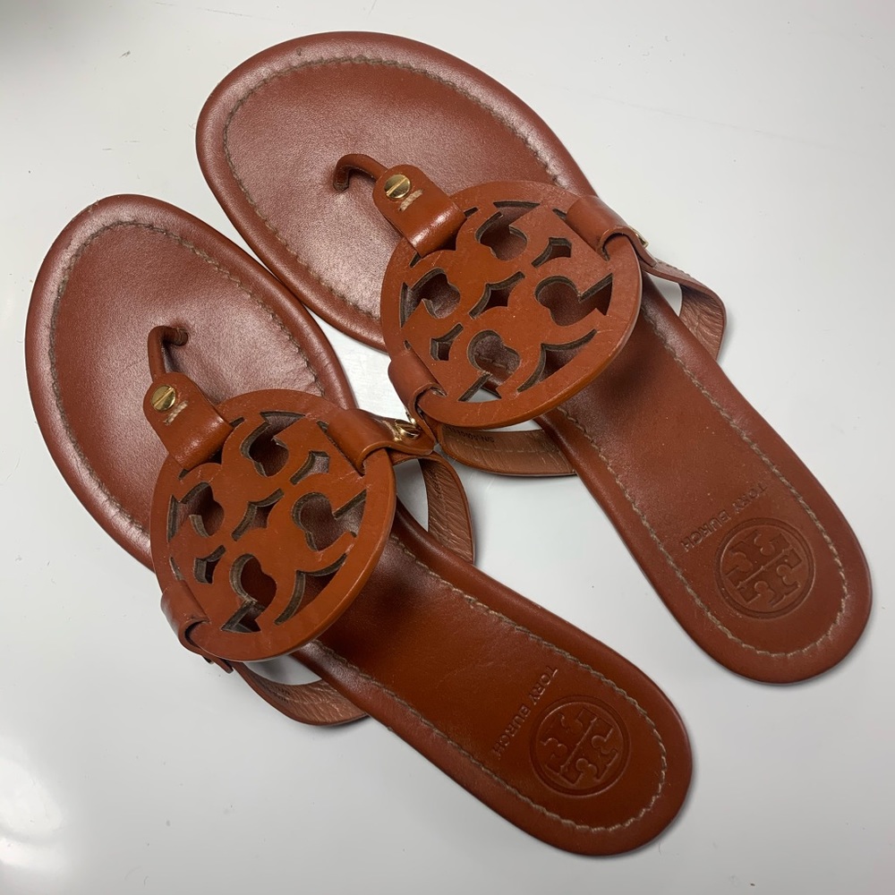 Tory Burch Vintage Vachetta Leather Miller Sandals Size 9 - Picture 7 of 8